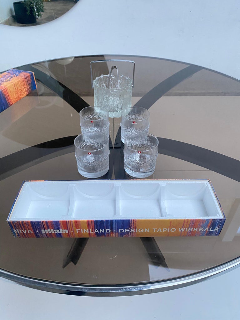 1970's Tapio Wirkkala 4 Niva Whiskey glasses + Seita Ice Bucket