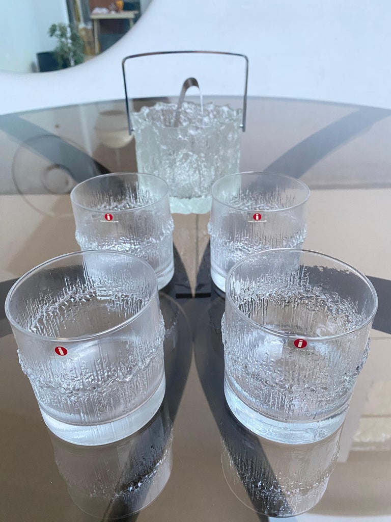 1970's Tapio Wirkkala 4 Niva Whiskey glasses + Seita Ice Bucket