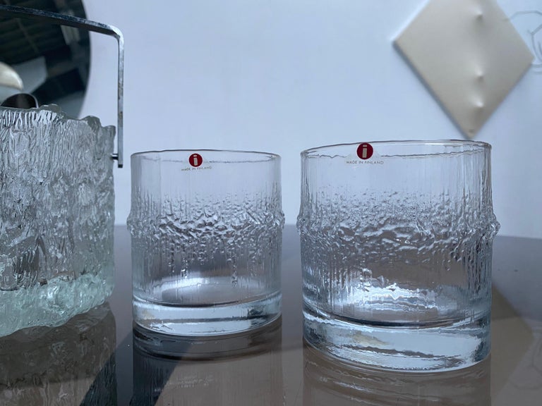 1970's Tapio Wirkkala 4 Niva Whiskey glasses + Seita Ice Bucket