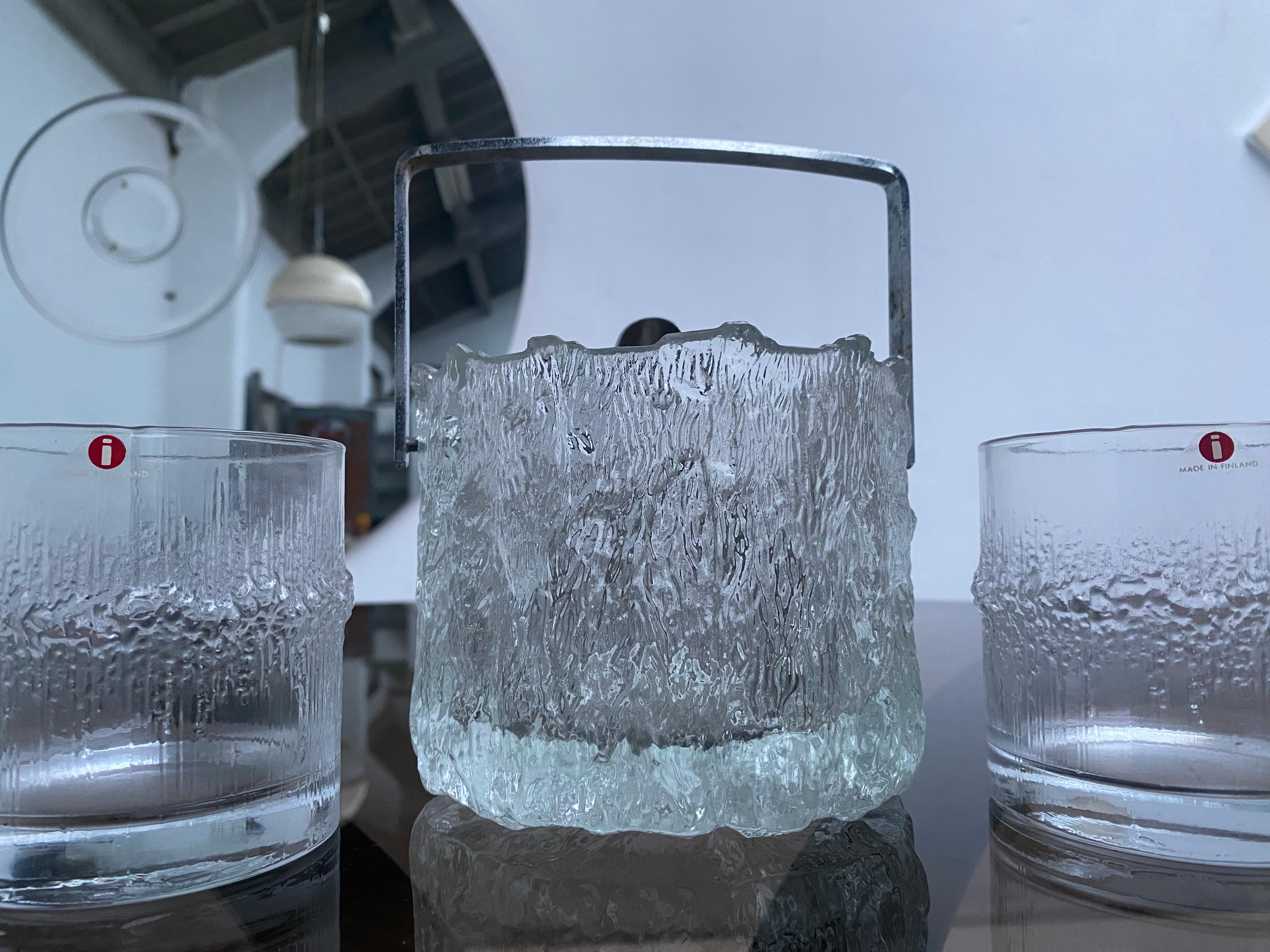 1970's Tapio Wirkkala 4 Niva Whiskey glasses + Seita Ice Bucket Iittala Finland In Good Condition For Sale In bergen op zoom, NL