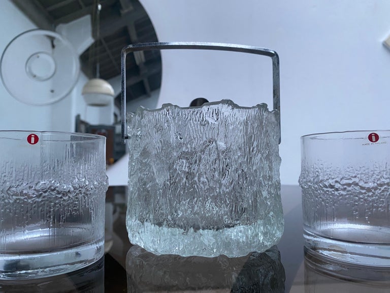 1970's Tapio Wirkkala 4 Niva Whiskey glasses + Seita Ice Bucket