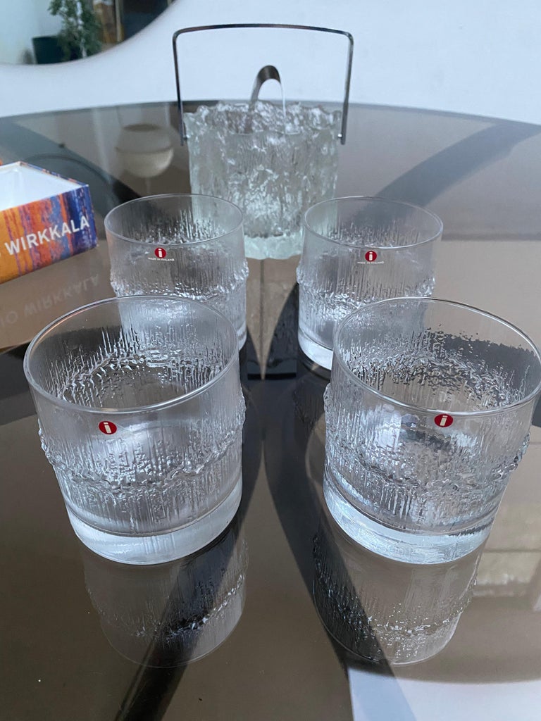 1970's Tapio Wirkkala 4 Niva Whiskey glasses + Seita Ice Bucket