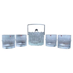 1970er Tapio Wirkkala 4 Niva Whiskey-Gläser + Seita Eiskübel Iittala Finnland