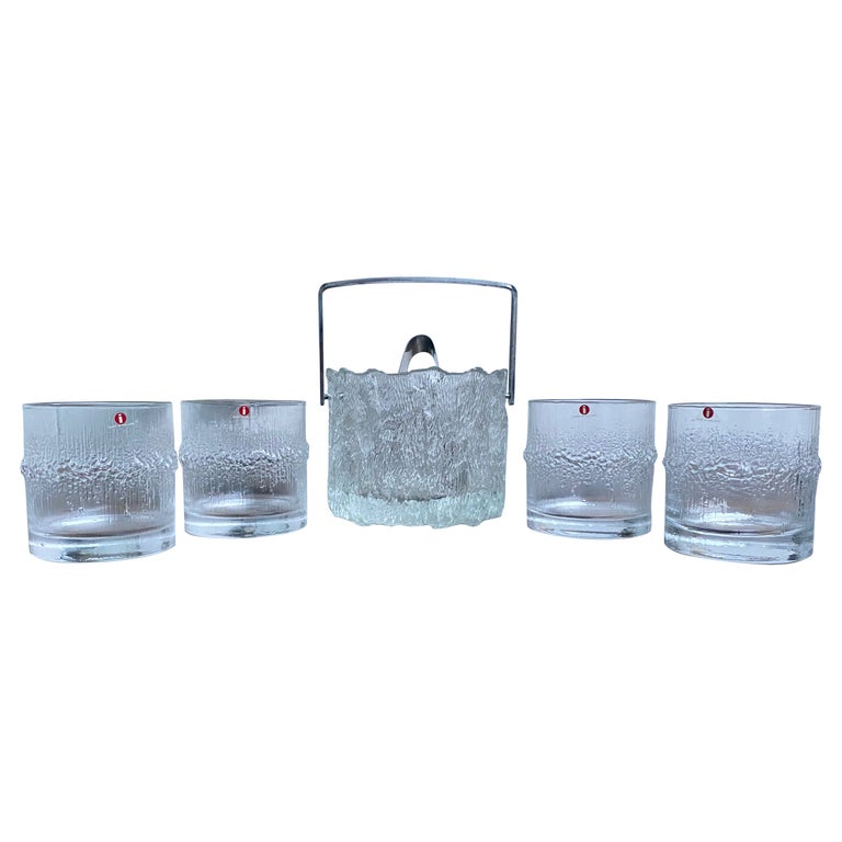 1970's Tapio Wirkkala 4 Niva Whiskey glasses + Seita Ice Bucket