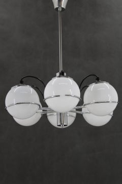1970er Targetti Sankey Italienischer Kronleuchter aus Chrom und Opalglas