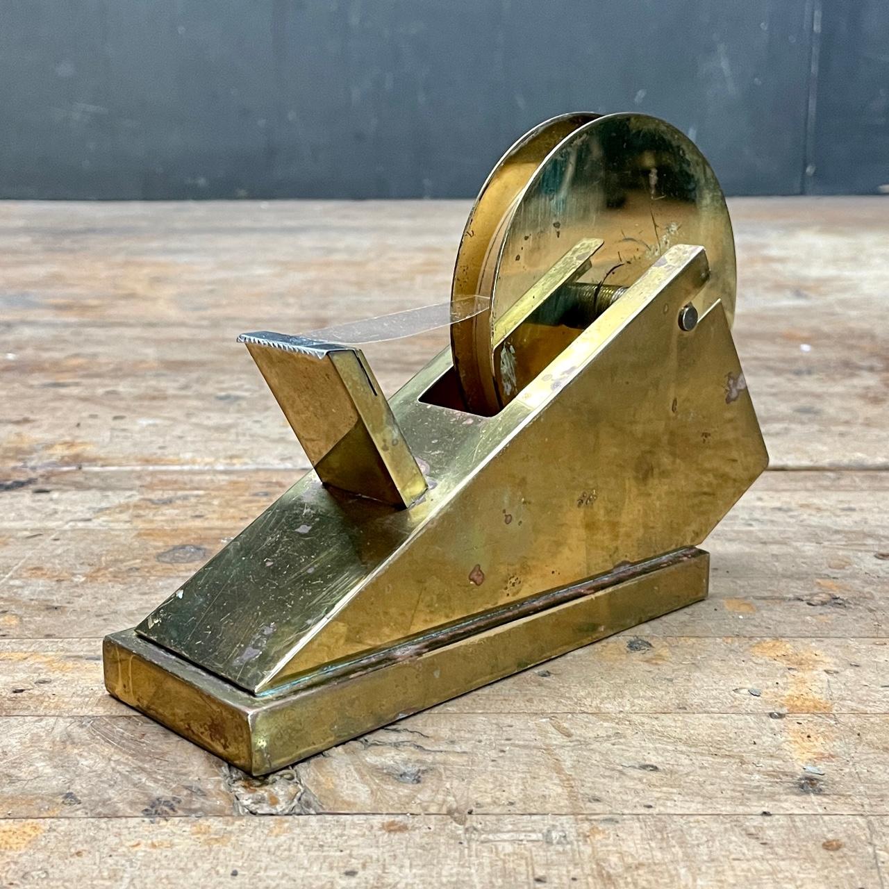 American 1970s Tarnished Brass Post-Modern Desktop Tape Dispenser Disco Nightclub Era For Sale