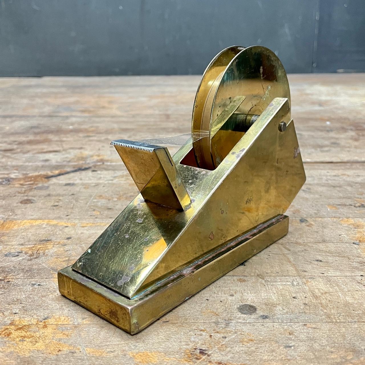 Late 20th Century 1970s Tarnished Brass Post-Modern Desktop Tape Dispenser Disco Nightclub Era For Sale