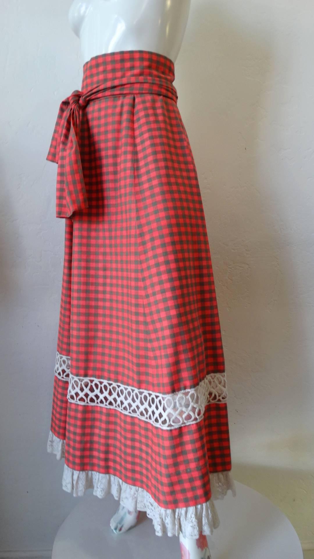 1970s Tartan High-waisted Maxi Skirt For Sale 7