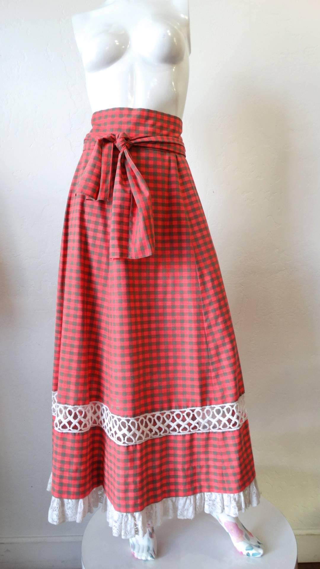 Brown 1970s Tartan High-waisted Maxi Skirt  For Sale