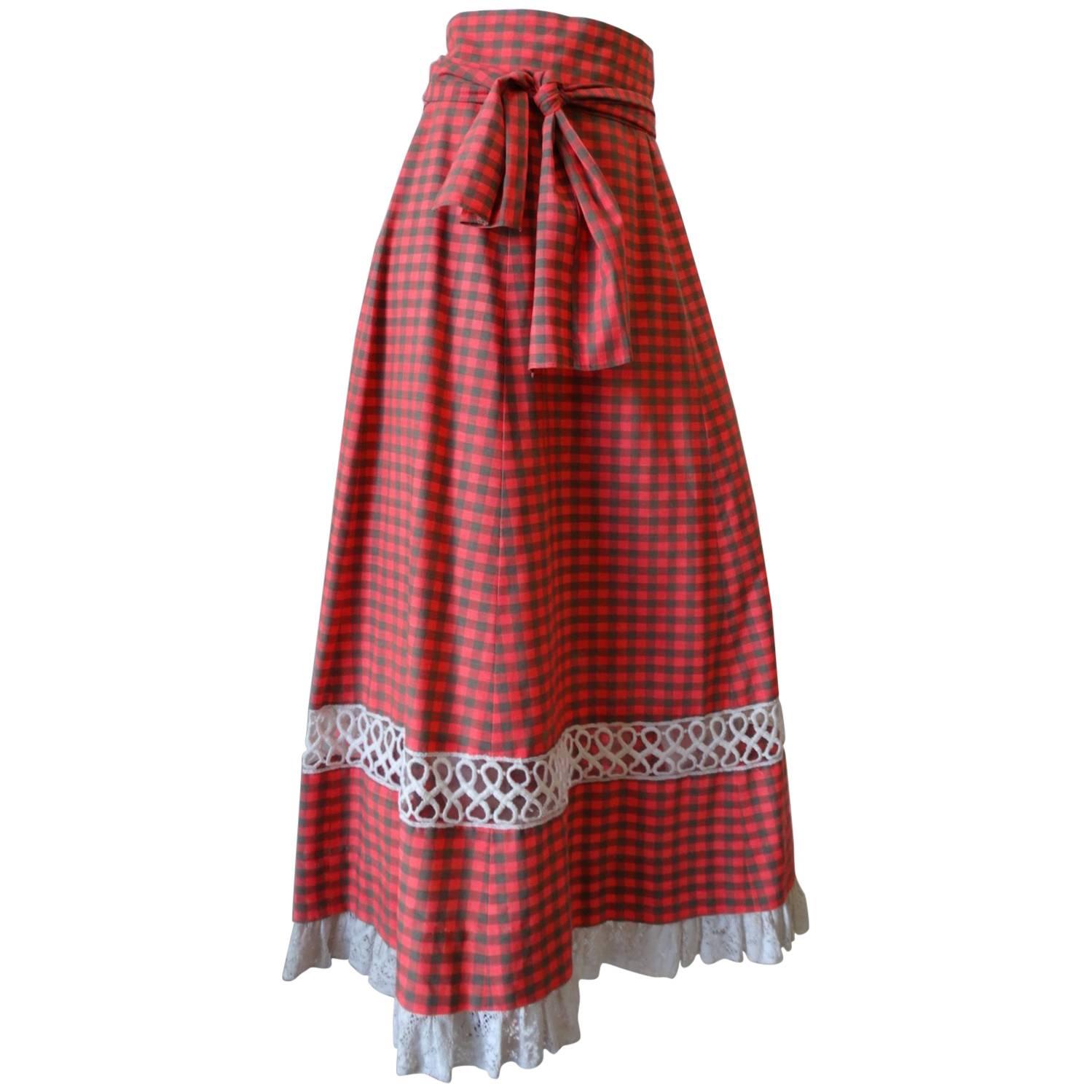 Maxi gonna a vita alta in tartan anni '70