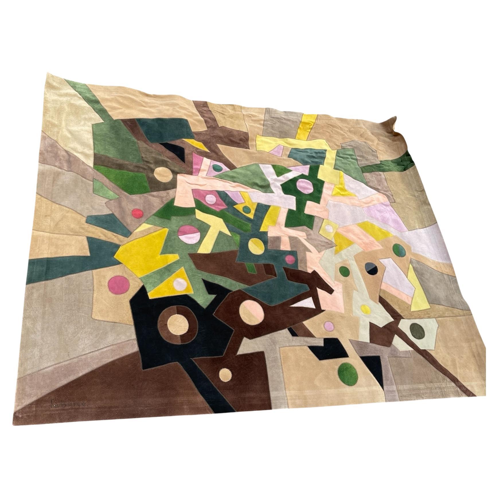 1970
s Taspestry of leather marquetry by Fabrice