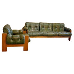 1970s Teak and Leather Sofa Made in Finland