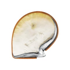 1970s Teak and Mother of Pearl Shell Tray with Sterling Silver Trim