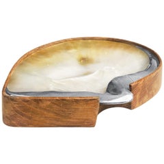 1970s Teak and Mother of Pearl Shell Tray with Sterling Silver Trim