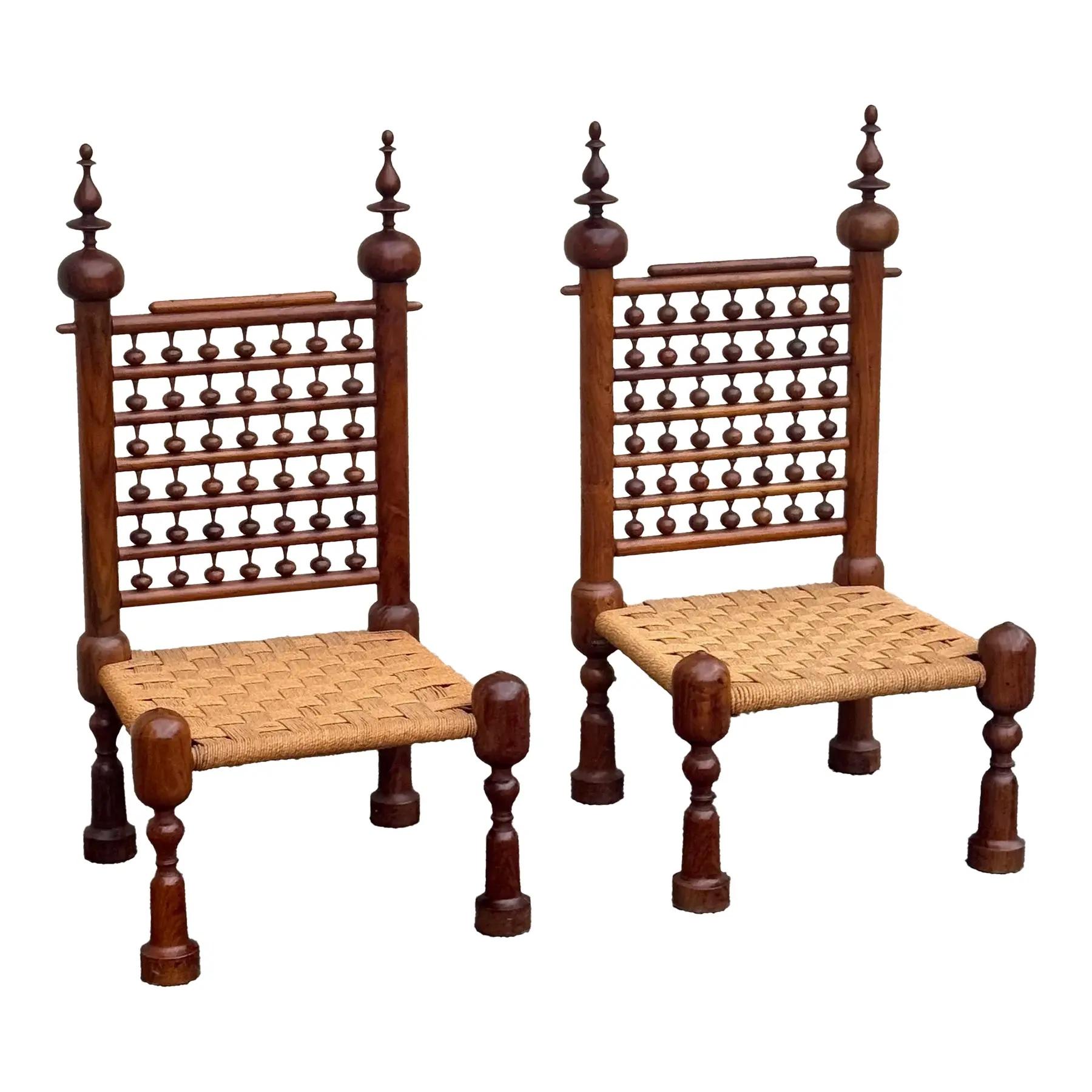 1970's Teak Punjabi Chairs - a Pair For Sale 1