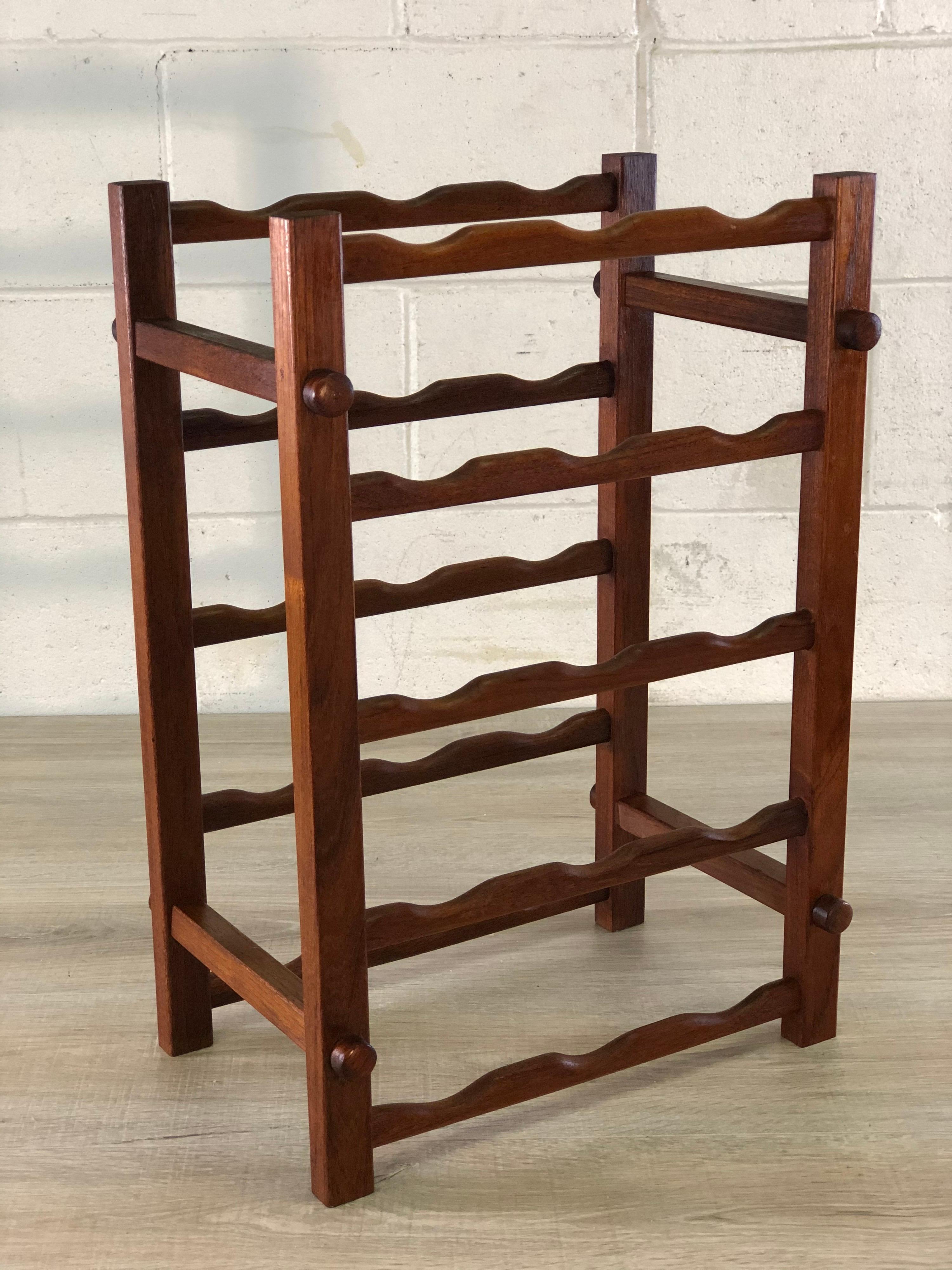 Mid-Century Modern 1970s Teak Wood Wine Rack