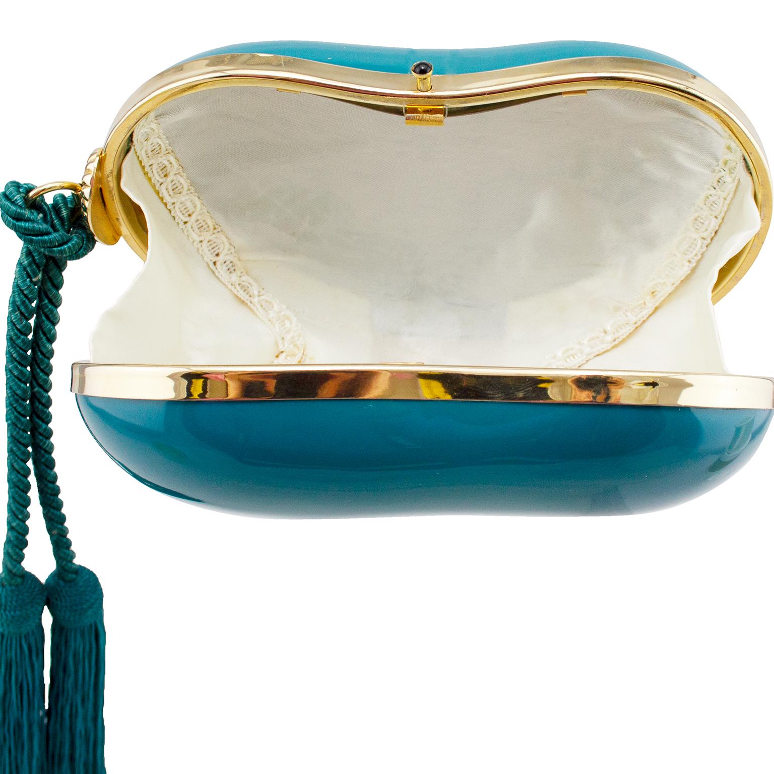 Women's or Men's 1970s Teal Bean Shaped Hard Clutch