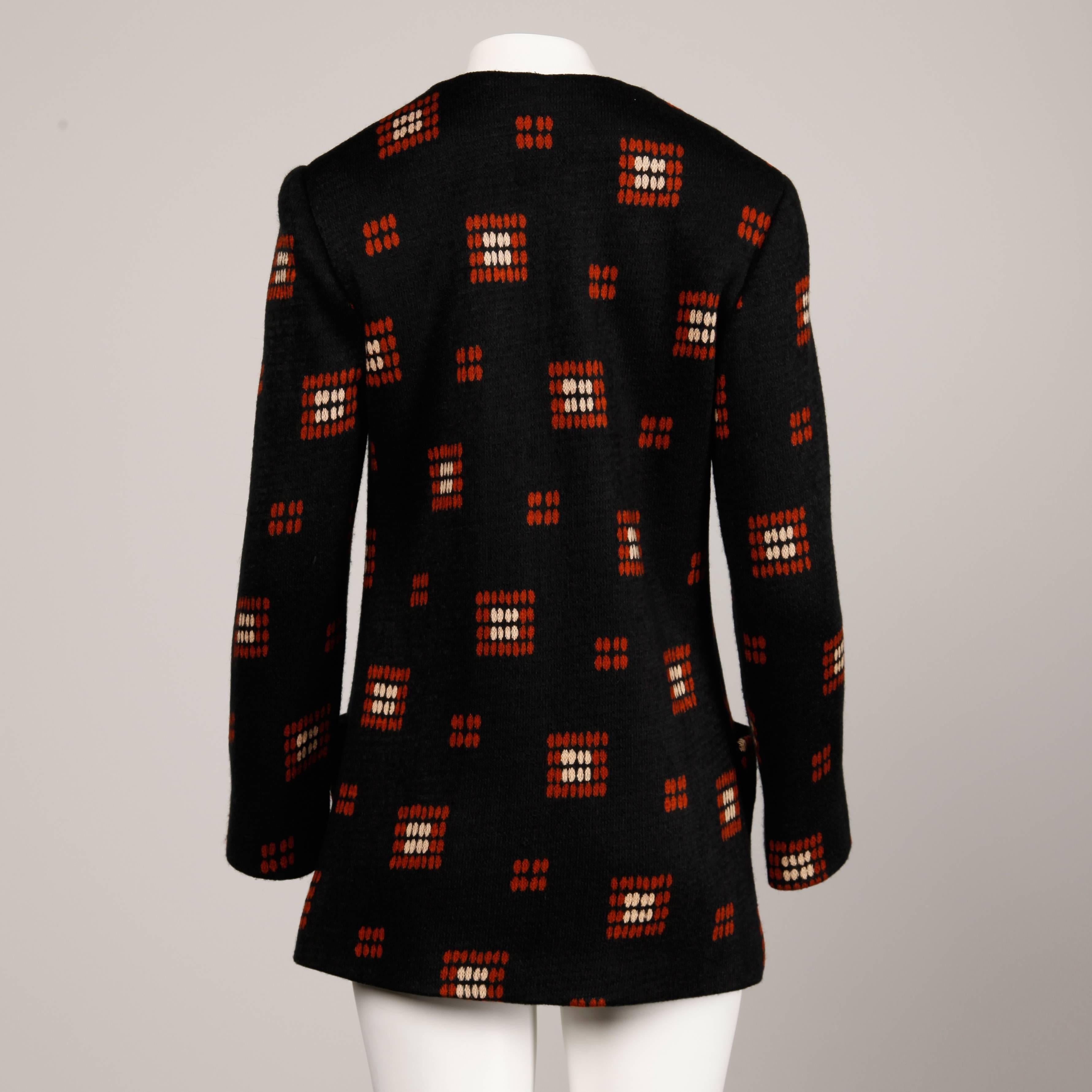 Women's 1970s Teal Traina Vintage Wool Knit Cardigan Sweater Blazer Jacket