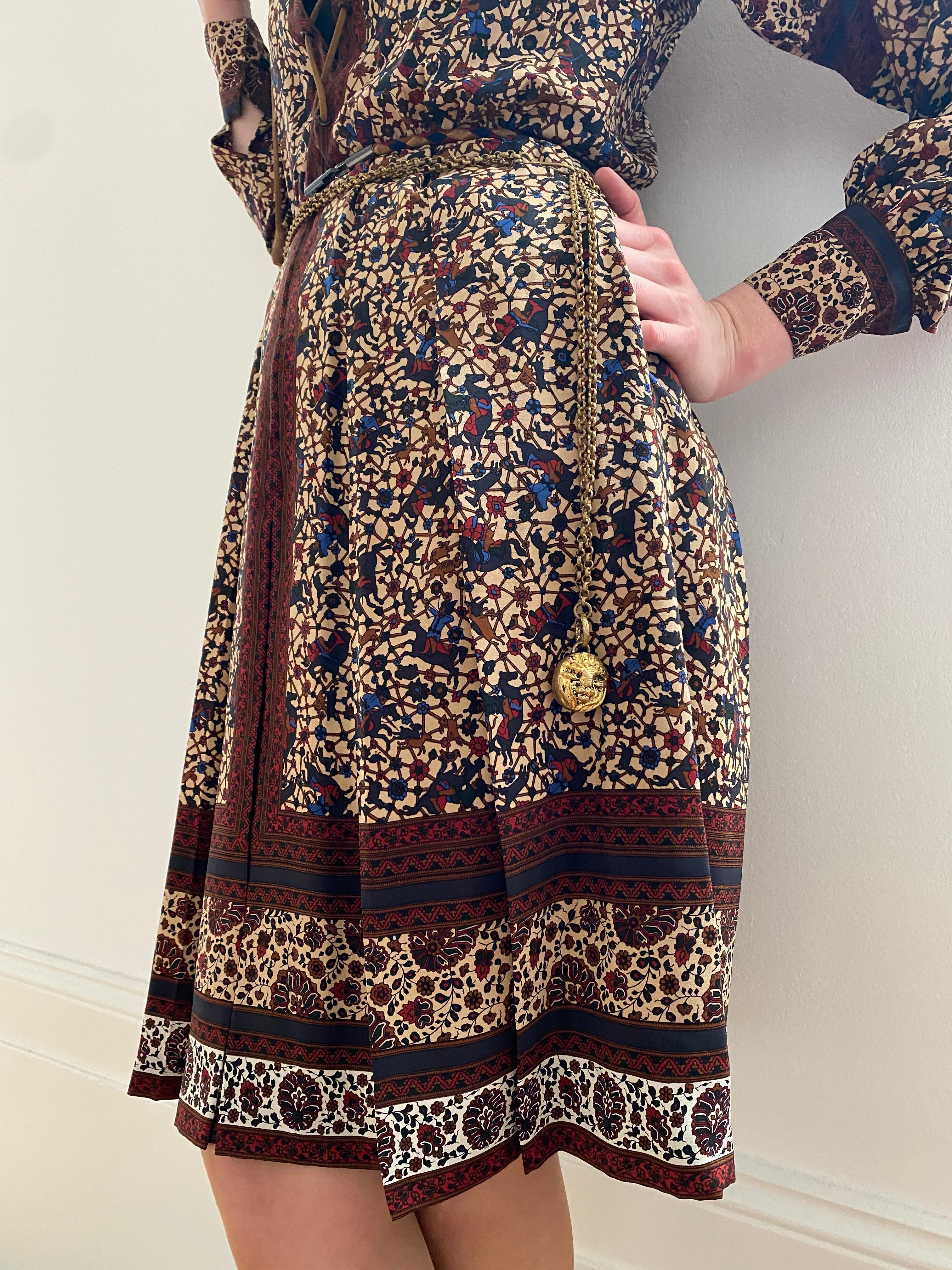 1970s Ted Lapidus Boho Silk and Leather Dress For Sale 5