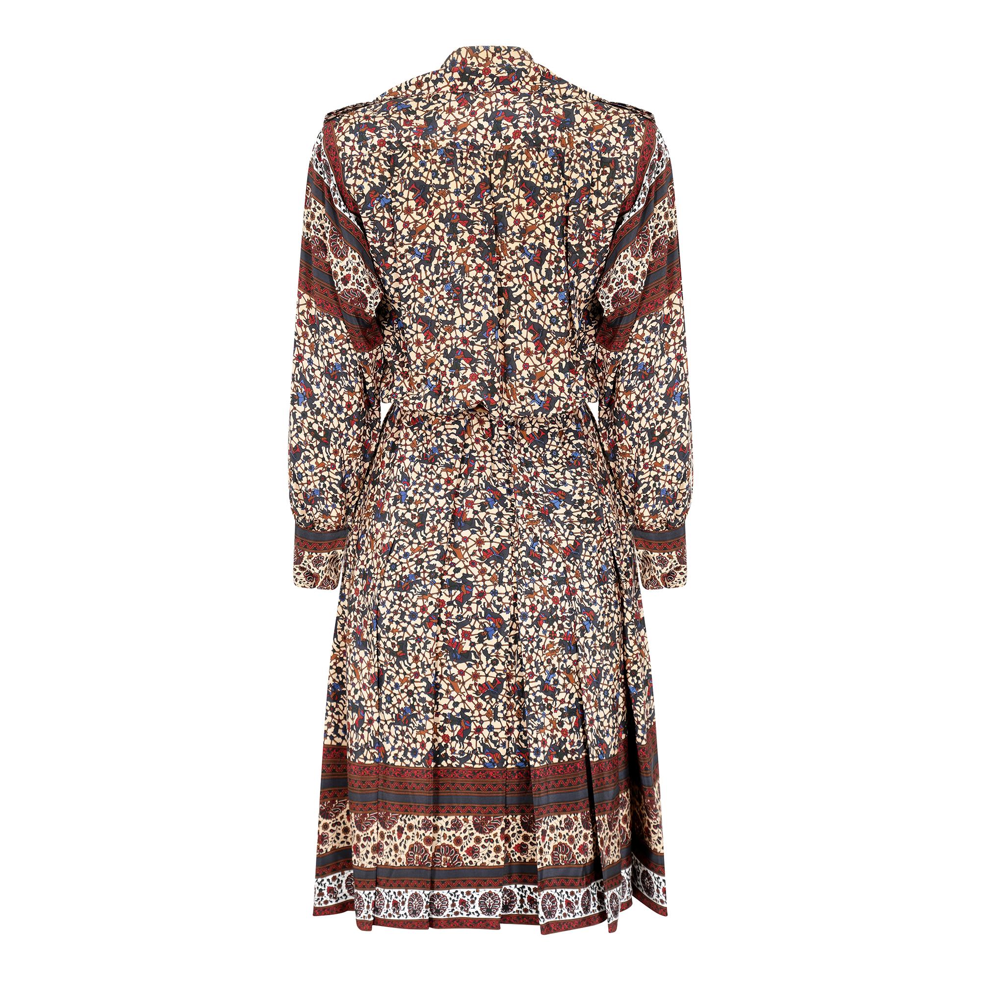 Brown 1970s Ted Lapidus Boho Silk and Leather Dress For Sale