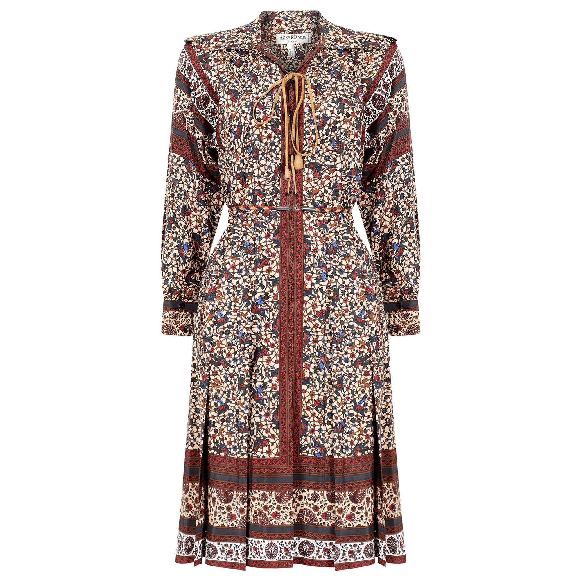 1970s Ted Lapidus Boho Silk and Leather Dress For Sale