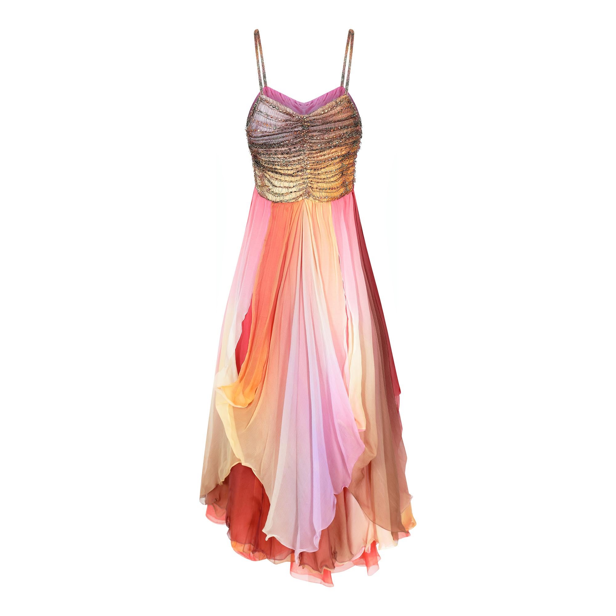 Rosa Abito in chiffon di seta color pastello di Ted Lapidus degli anni '70