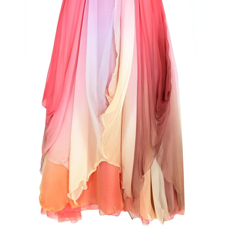 Incredible 1970s Ted Lapidus Sparkling Glitter Fused Design on Black Silk Chiffon Dress