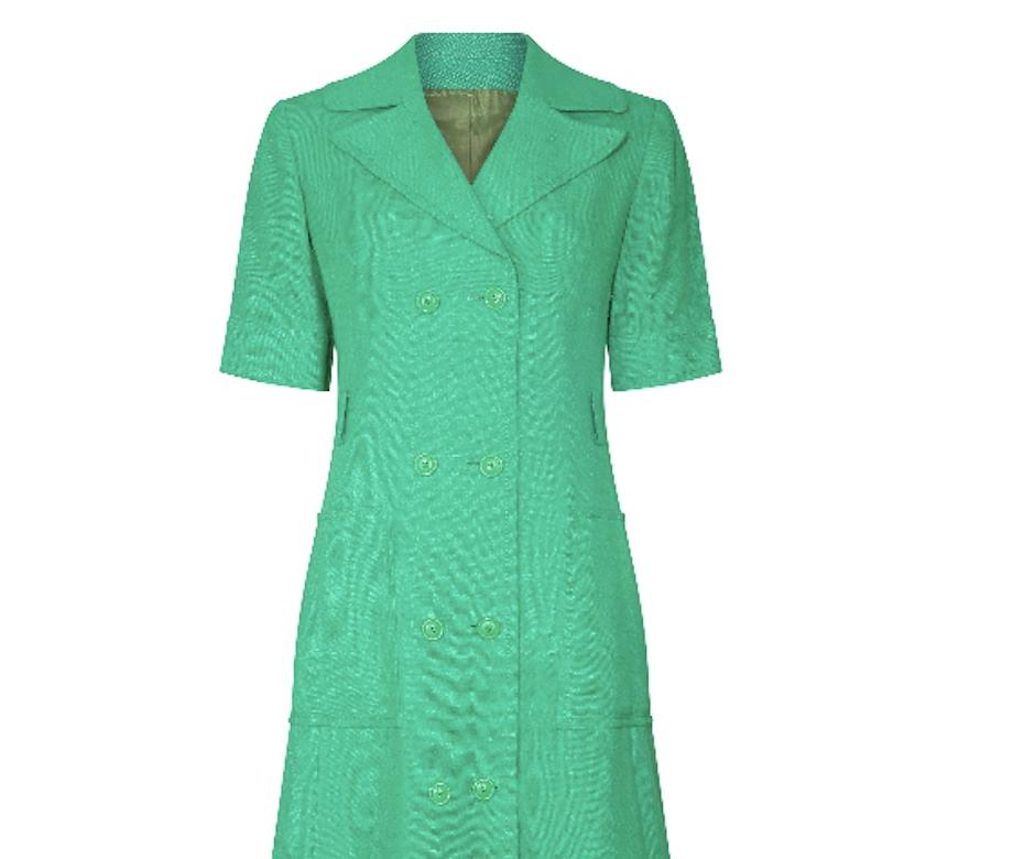 Women's 1970s Ted Lapidus Green Linen Coat Dress For Sale
