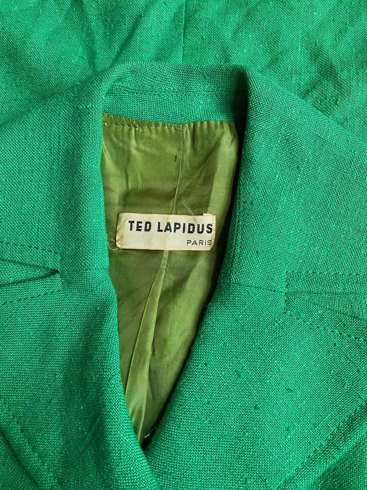 1970s Ted Lapidus Green Linen Coat Dress For Sale 2