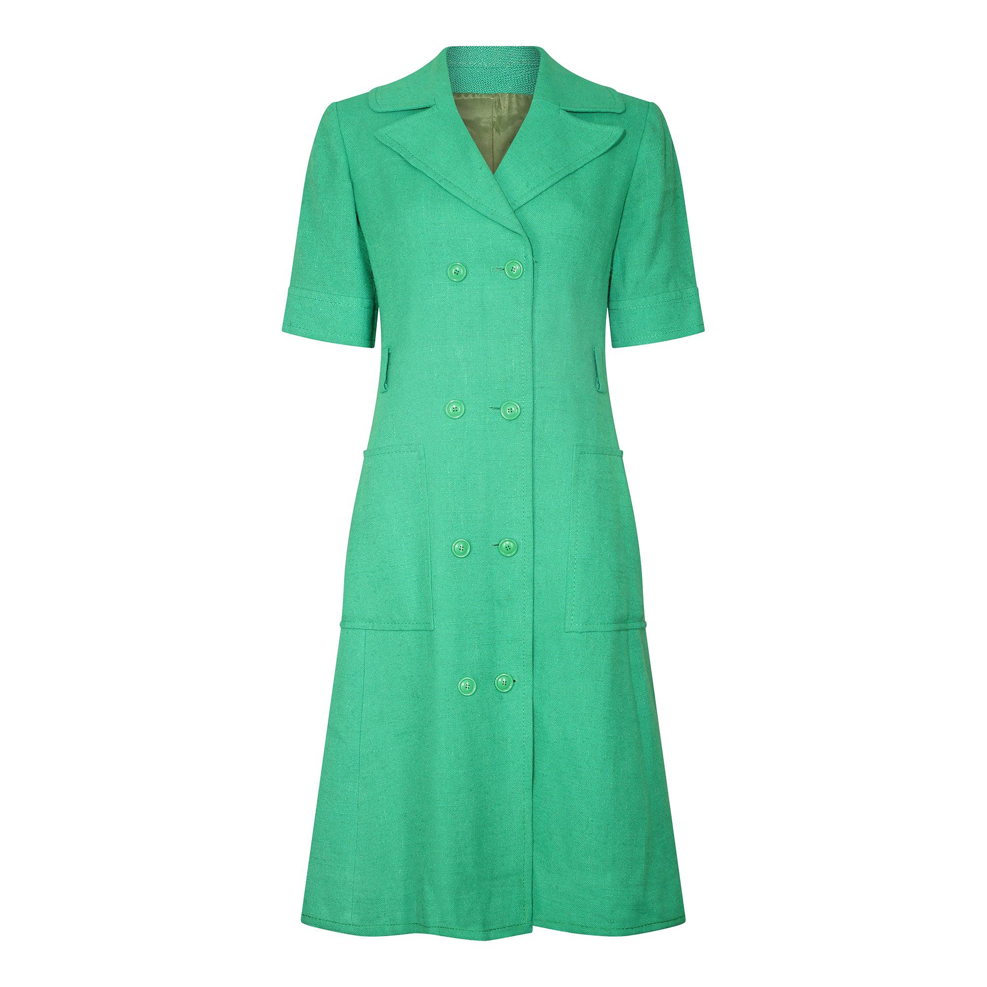 1970s Ted Lapidus Green Linen Coat Dress