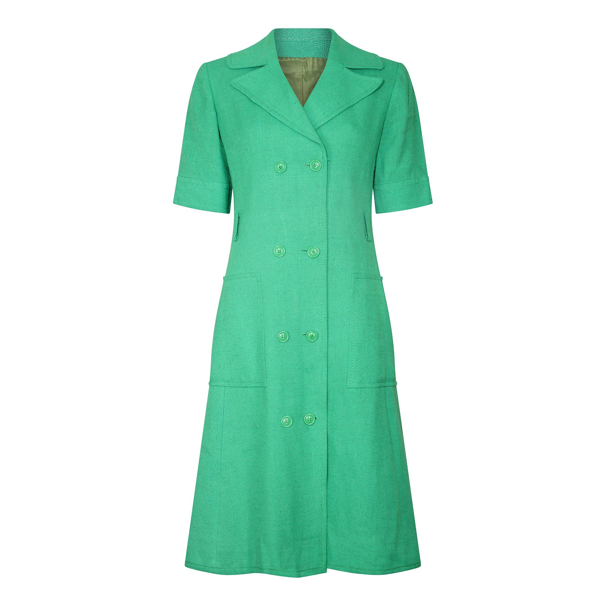 Vestido Abrigo de Lino Verde Ted Lapidus de los años 70 en venta