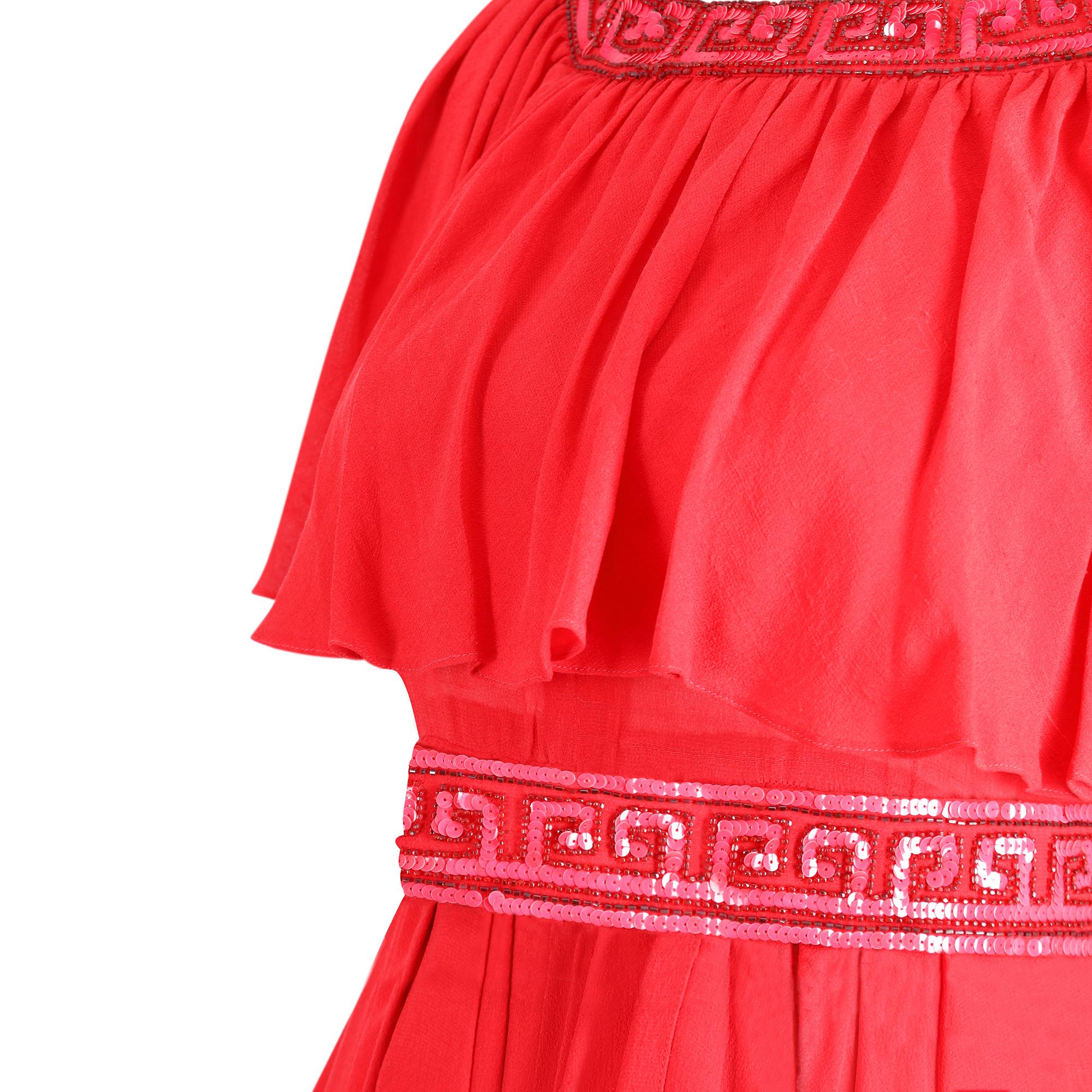Women's 1970s Ted Lapidus Haute Couture Flame Red Silk Dress For Sale