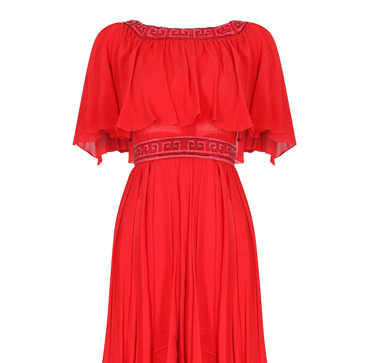 1970s Ted Lapidus Haute Couture Flame Red Silk Dress For Sale 1