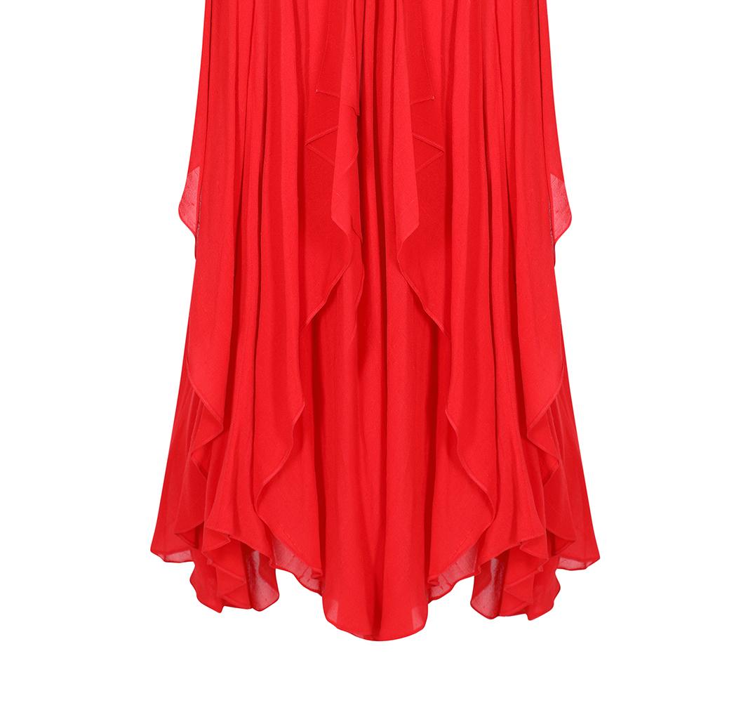 1970s Ted Lapidus Haute Couture Flame Red Silk Dress For Sale 2