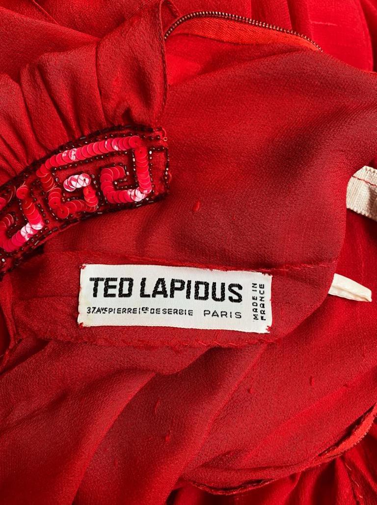 1970s Ted Lapidus Haute Couture Flame Red Silk Dress For Sale 3