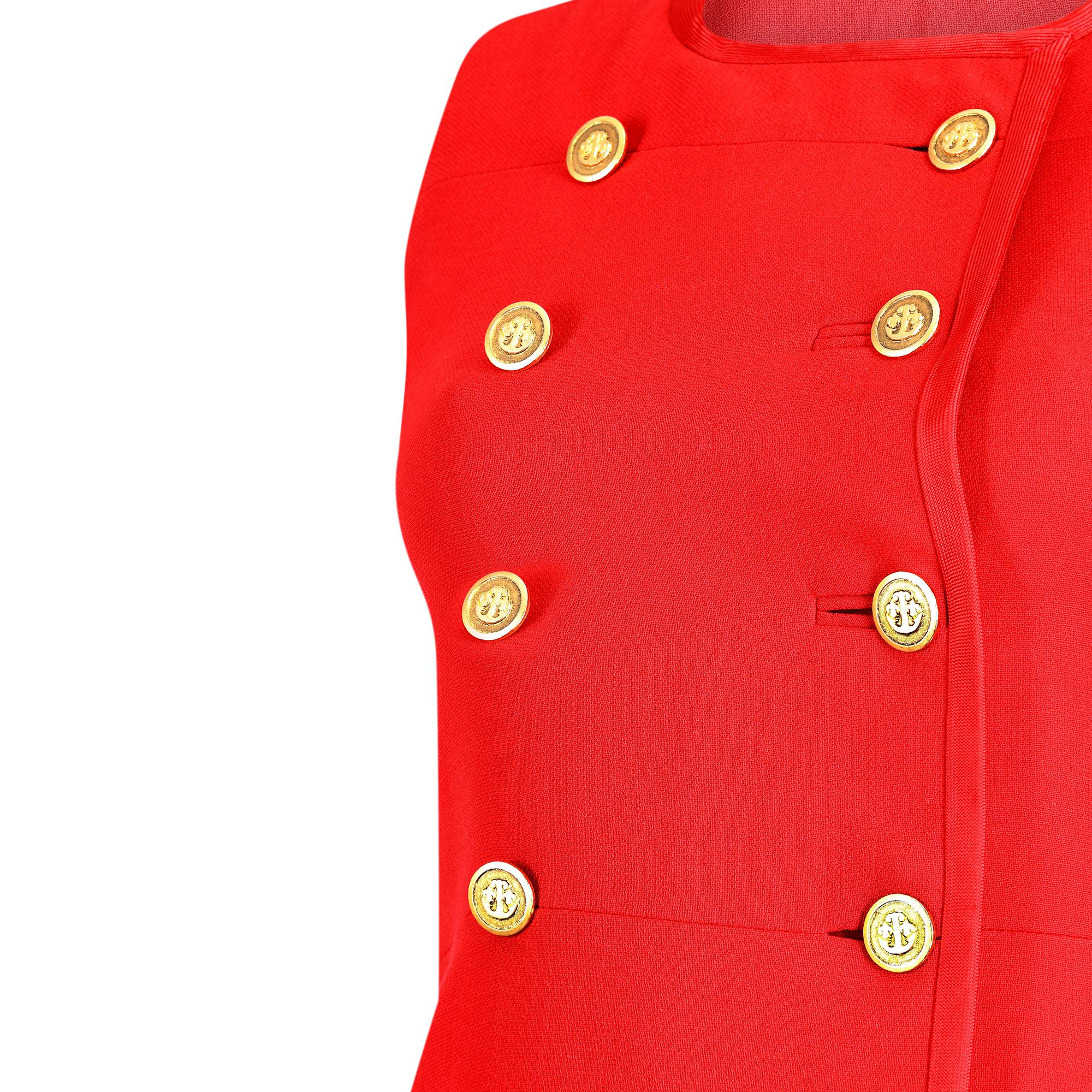 Women's 1970s Ted Lapidus Haute Couture Red Pinafore Dress