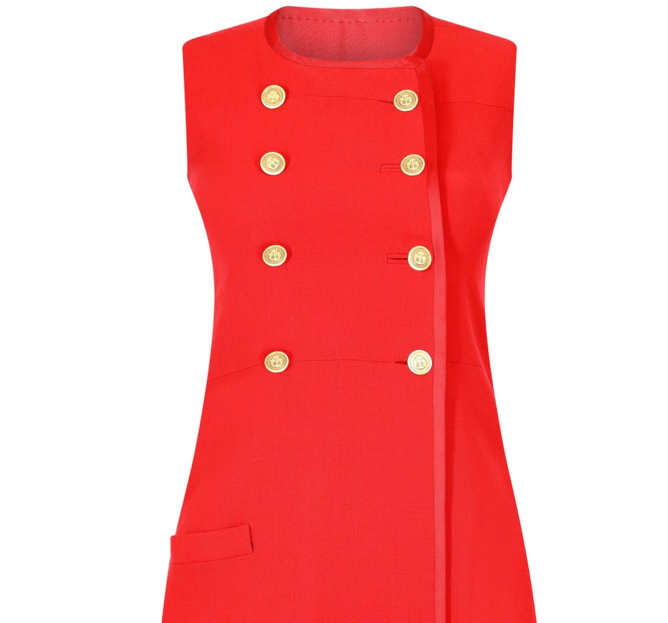 1970s Ted Lapidus Haute Couture Red Pinafore Dress 1