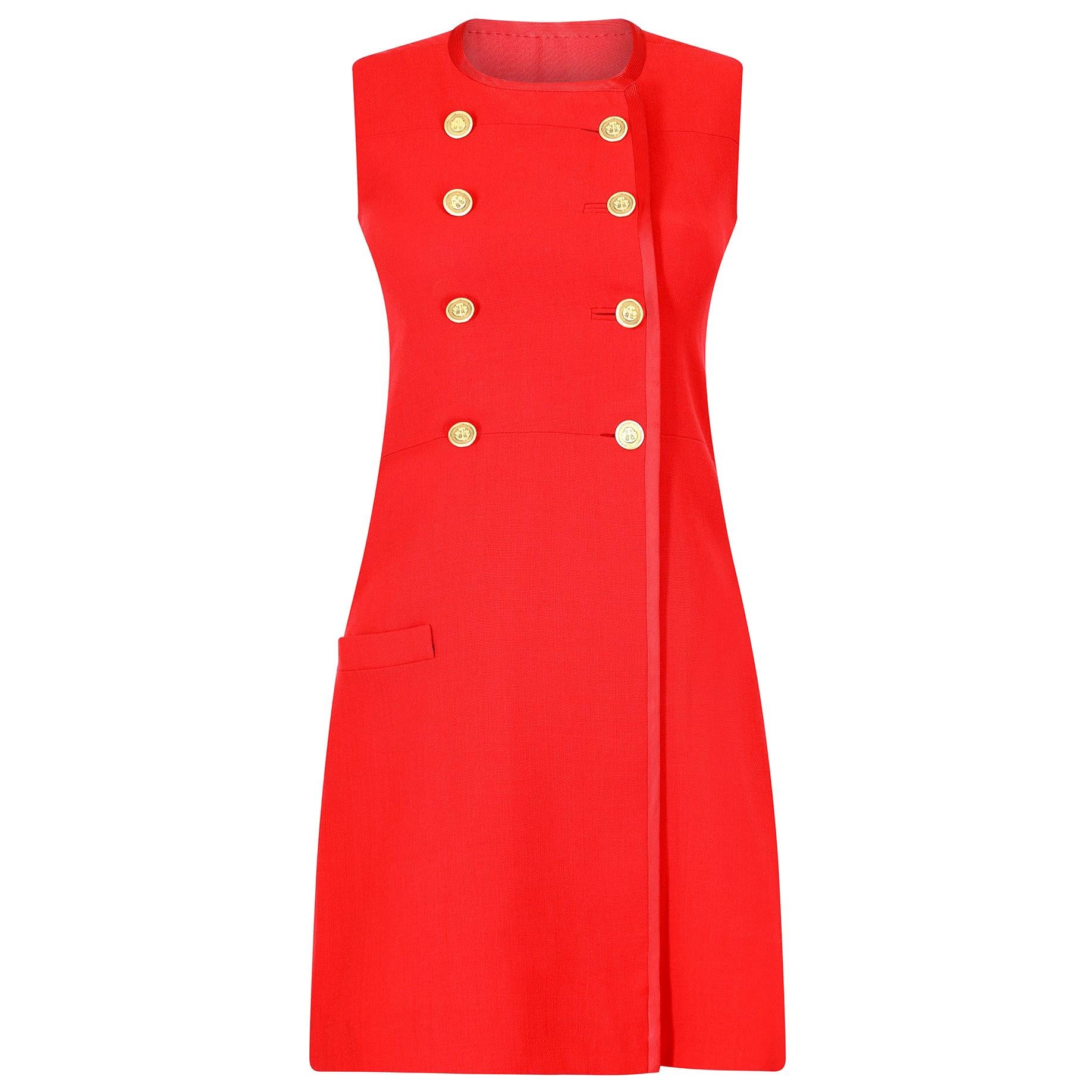 1970s Ted Lapidus Haute Couture Red Pinafore Dress