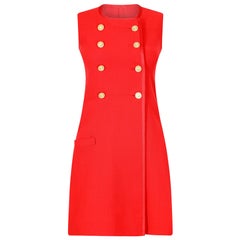 Retro 1970s Ted Lapidus Haute Couture Red Pinafore Dress