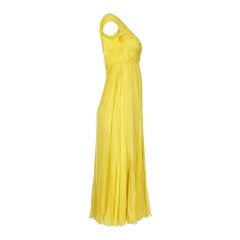 1970s Ted Lapidus Lemon Yellow Pleated Chiffon Dress