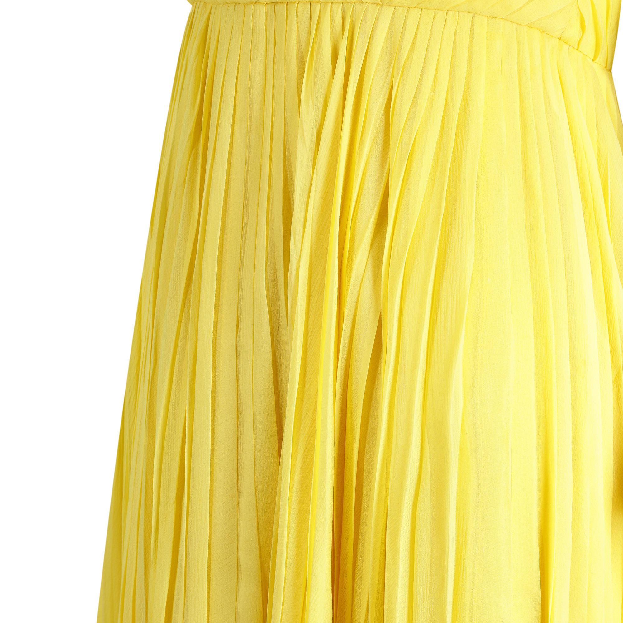 Women's 1970s Ted Lapidus Lemon Yellow Pleated Chiffon Dress
