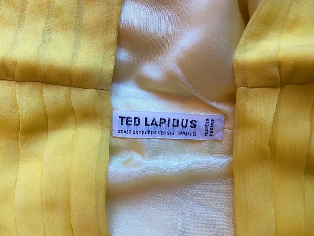 1970s Ted Lapidus Lemon Yellow Pleated Chiffon Dress 3
