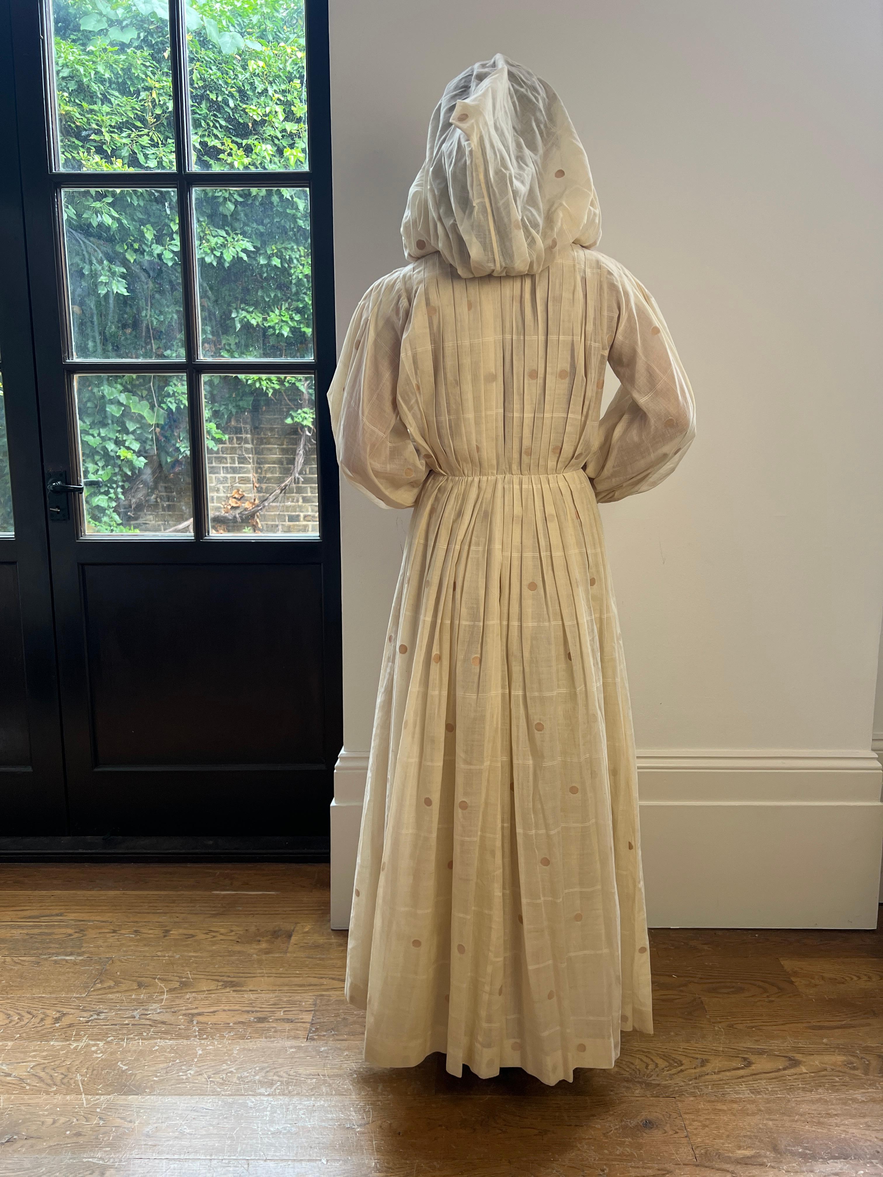 1970s Ted Lapidus Muslin Hooded Swiss-Dot Dress For Sale 3