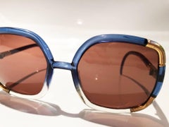 1970s Ted Lapidus oversized gols blue white sunglasses