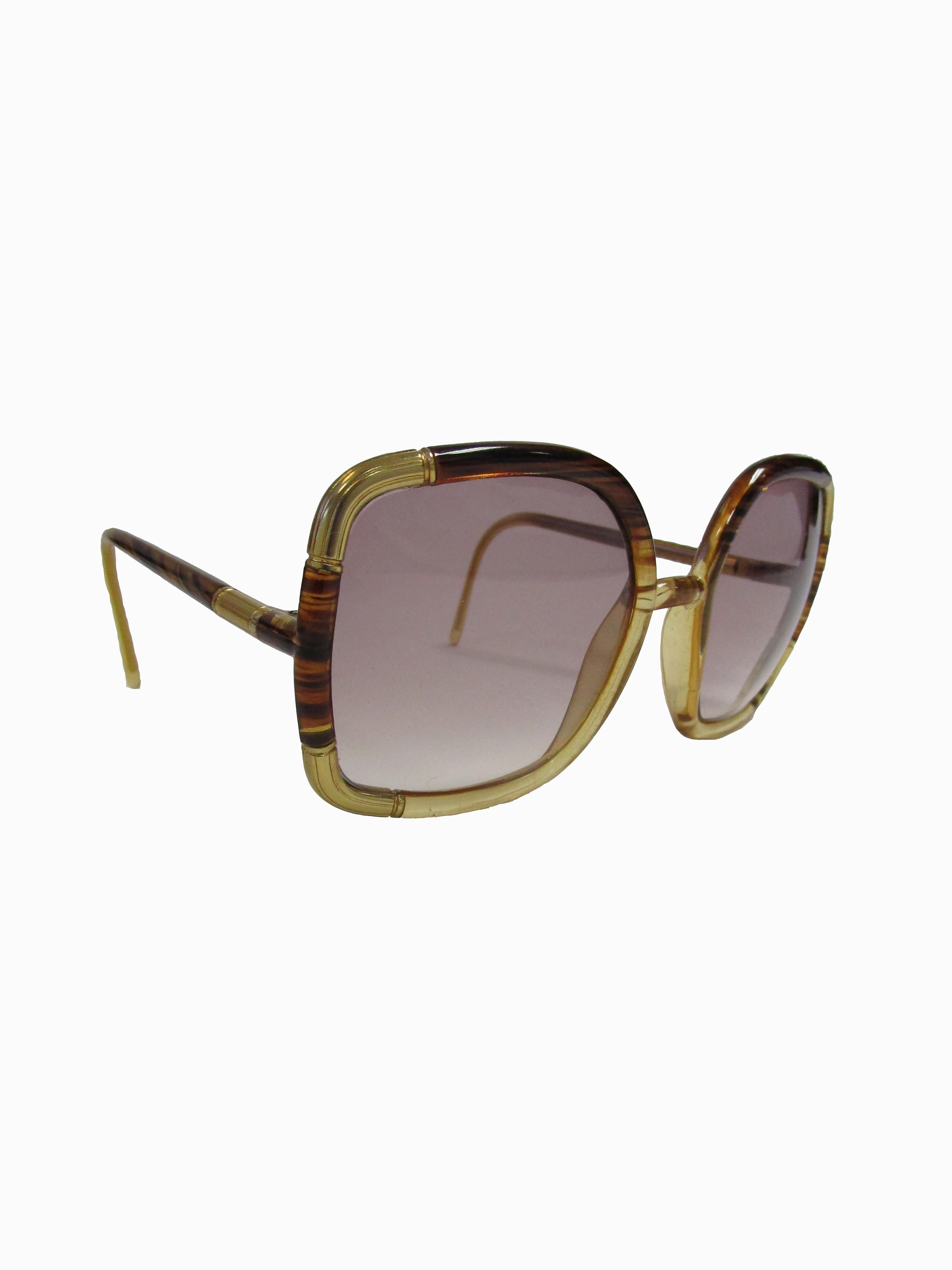 Gray 1970s Ted Lapidus Paris Gold Accented Tortoise Over-sized Sunglasses  For Sale