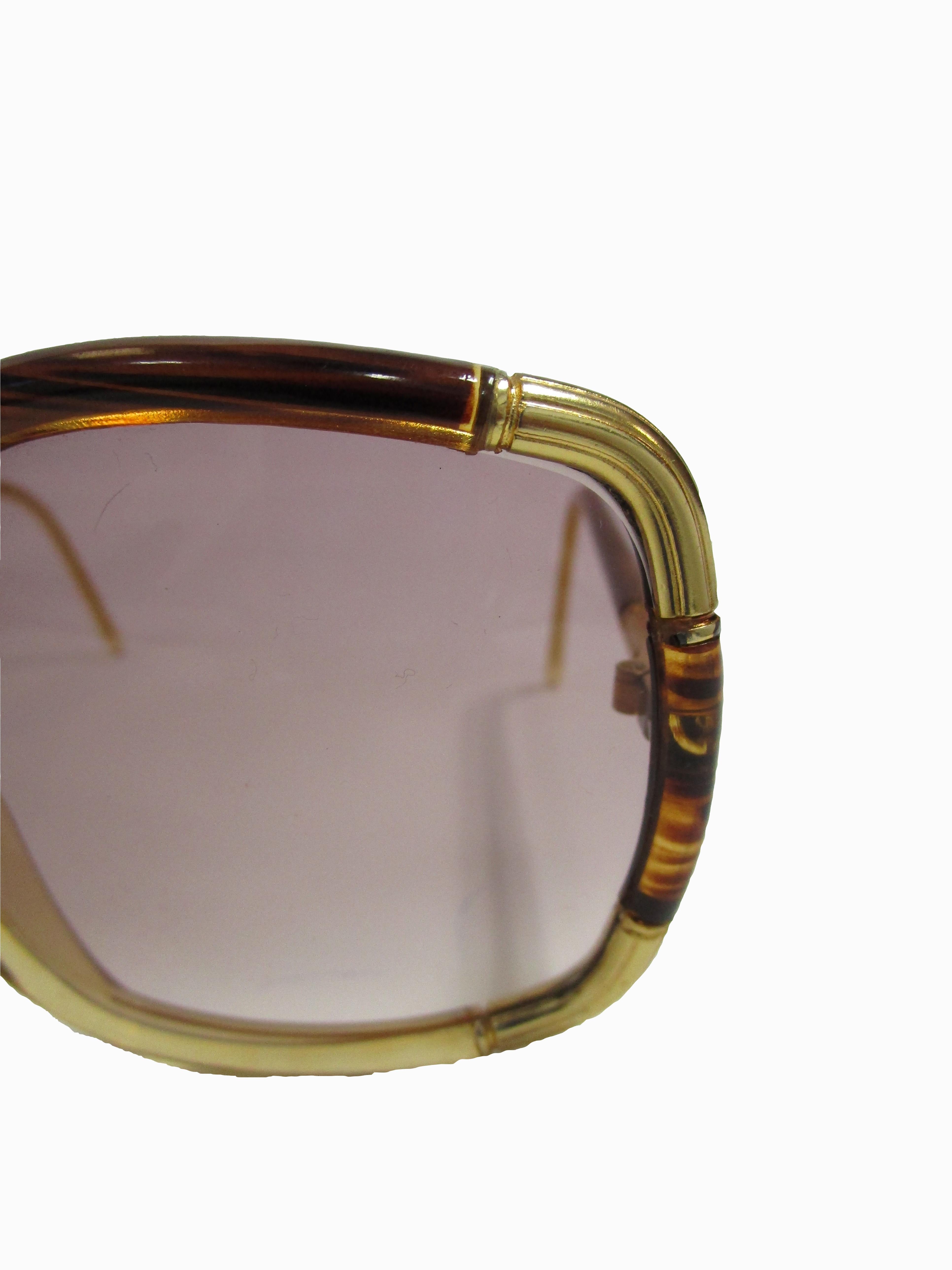 Women's 1970s Ted Lapidus Paris Gold Accented Tortoise Over-sized Sunglasses  For Sale