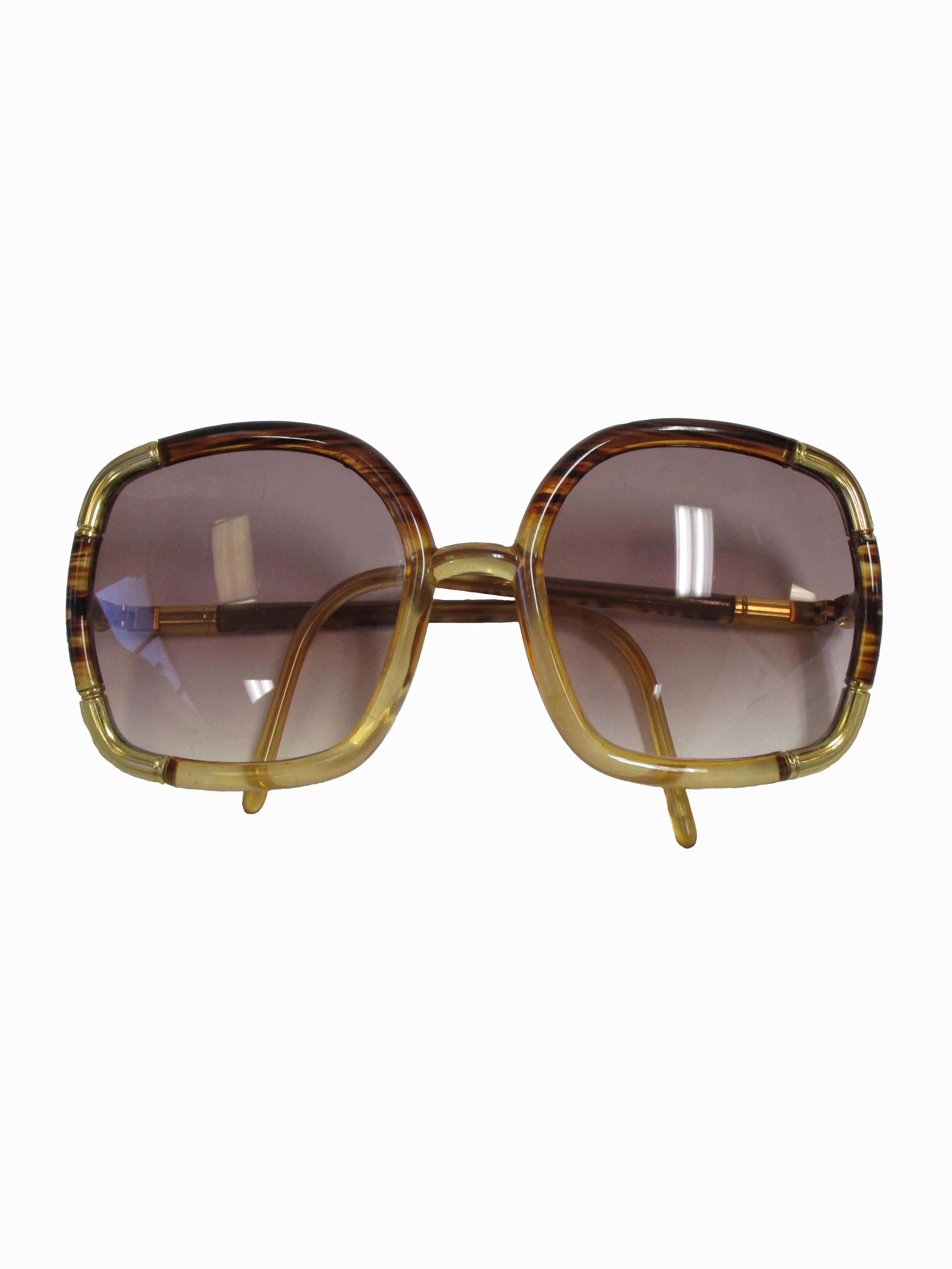 1970s Ted Lapidus Paris Gold Accented Tortoise Over-sized Sunglasses  For Sale 1