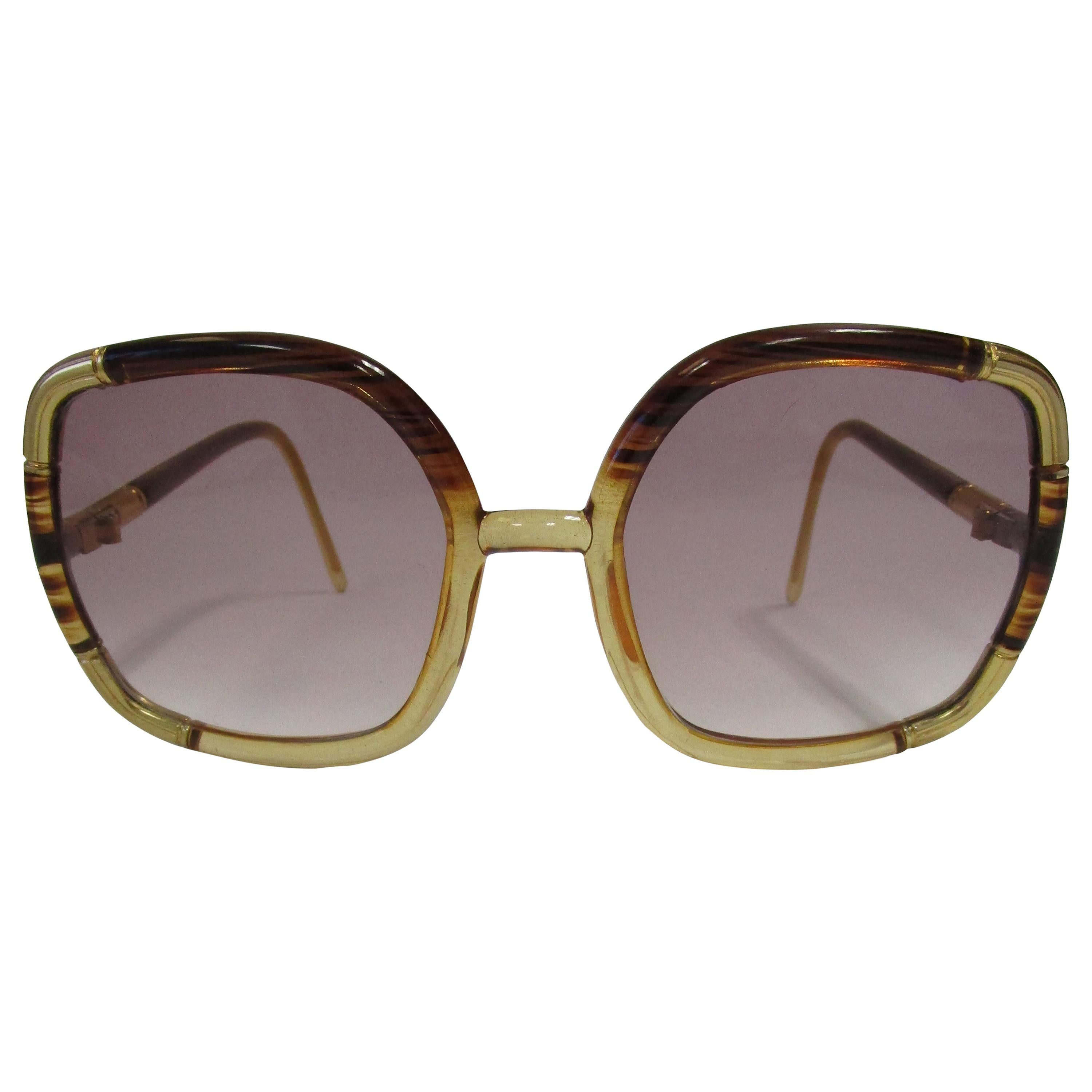 1970s Ted Lapidus Paris Gold Accented Tortoise Over-sized Sunglasses  For Sale