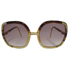 Retro 1970s Ted Lapidus Paris Gold Accented Tortoise Over-sized Sunglasses 