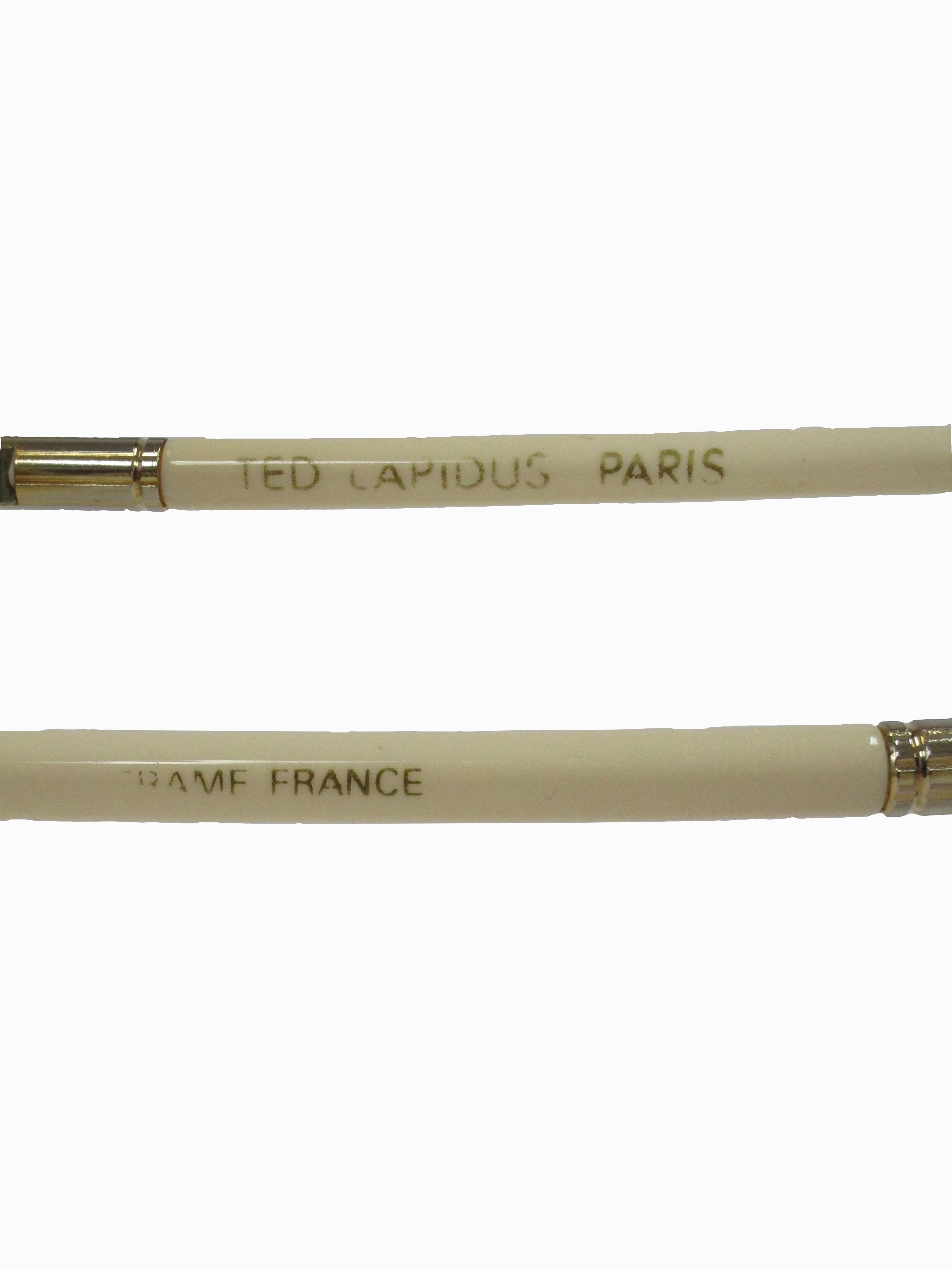 Gray 1970s Ted Lapidus Paris Ivory and Gold Hardware Over-sized Sunglasses For Sale